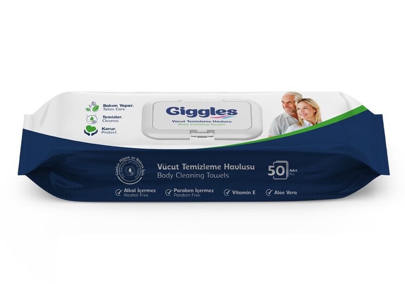 Giggles Yetişkin Vücut Temizleme Islak Mendil Havlu 50 Yaprak XL Tekli Pk (Beyaz Sabun Kokulu)