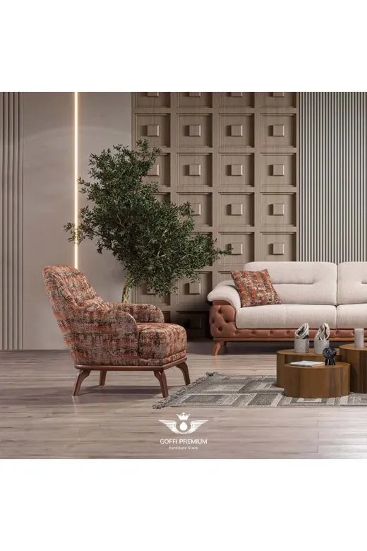 GOFFİHOME Goffihomebarborosberjer Gürgen Ağacı Ceviz Rengi Süngerli Keten Kumaşlı Barbaros Berjer Koltuk 2 Yıl Garantili (68*75*88Cm)