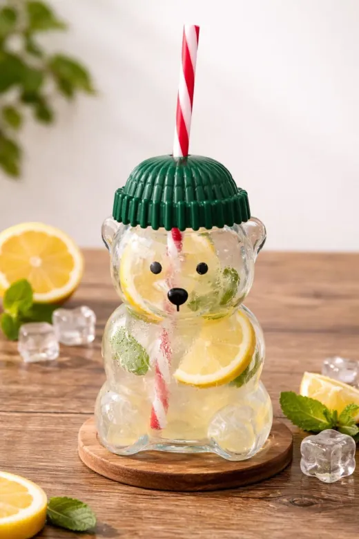 Goggy Bear GLP-C0055 - Cam Ayıcık Figürlü İçecek Bardağı - 500 Ml