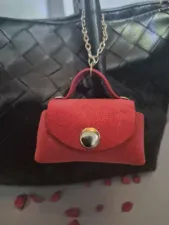 Gogo Charm Çanta Aksesuarı Mini Çanta Hakiki Deri Gülkurusu