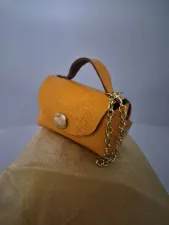Gogo Charm Çanta Aksesuarı Mini Çanta Hakiki Deri Sarı - Turuncu
