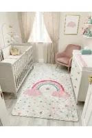 Gökkuşağı ve Yıldız Desenli Lateks Taban Çocuk Halısı