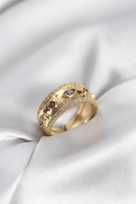 Gold Renk Zirkon Taşlı Vintage Kadın Yüzük