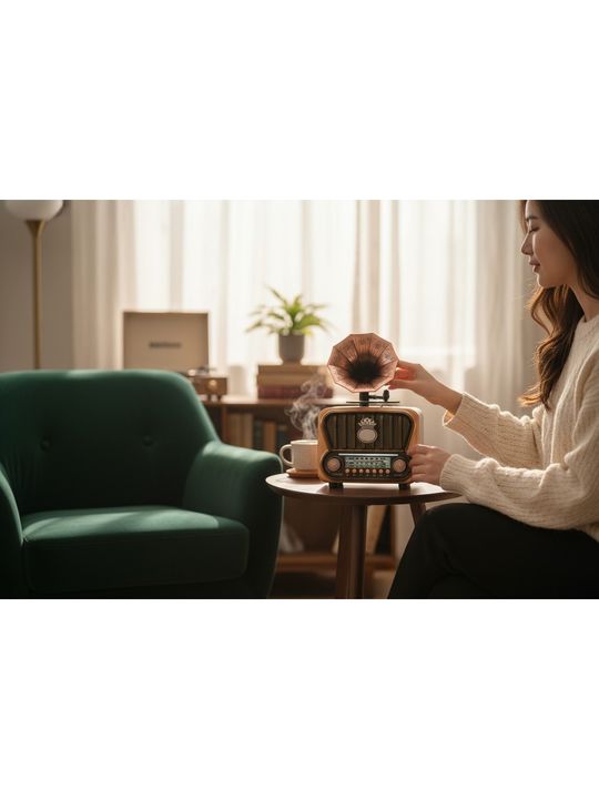 Gold Silver GS-1370 Nostalik Trend Gramafon Radyo,bluetooth Nostalji Radyo