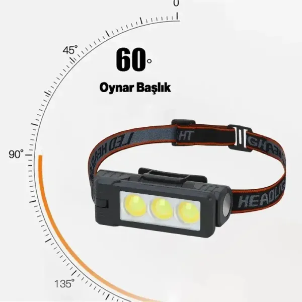 Gold Silver Gs-225 3 Led Usb Şarjlı Çok Fonksiyonlu Kafa Feneri