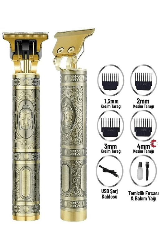 Gold Uçlu Vintage Şarjlı Traş Makinesi Saç Sakal Ense Çizim Vucüt Kılı Tıraş Makinası