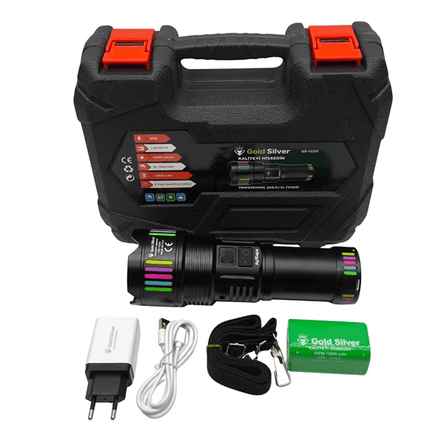 GoldSilver Gs-15350 Profesyonel 90W 10000 Lümen Şarjlı El Feneri – 2 Km Menzil & Powerbank