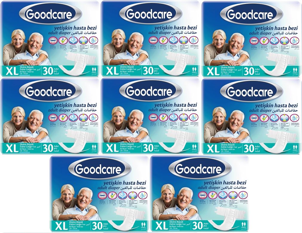 Goodcare Yetişkin Bezi Bel Bantlı Tekstil Yüzey XL Extra Large- Ekstra Büyük 240 Adet (8PK*30)