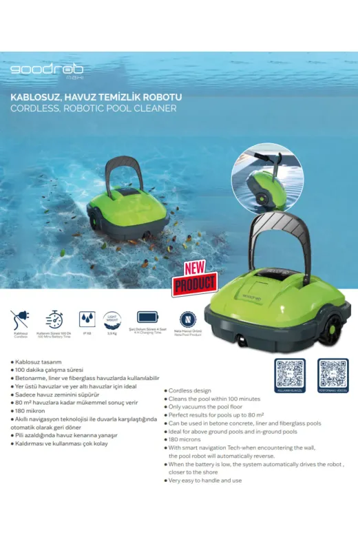 Goodrob GOODROBMAXİ Maxi Kablosuz Şarjli Havuz Temizleme Robotu Uygunpool
