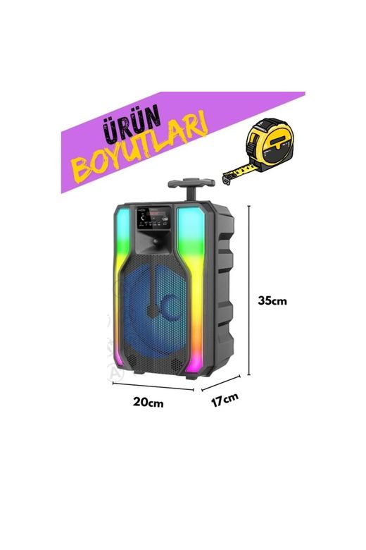 Greatnice 8" Karaoke Mikrofon Hediyeli Bluetooth Hoparlör Led Işıklı Taşınabilir Kablosuz Speaker Gts-1958