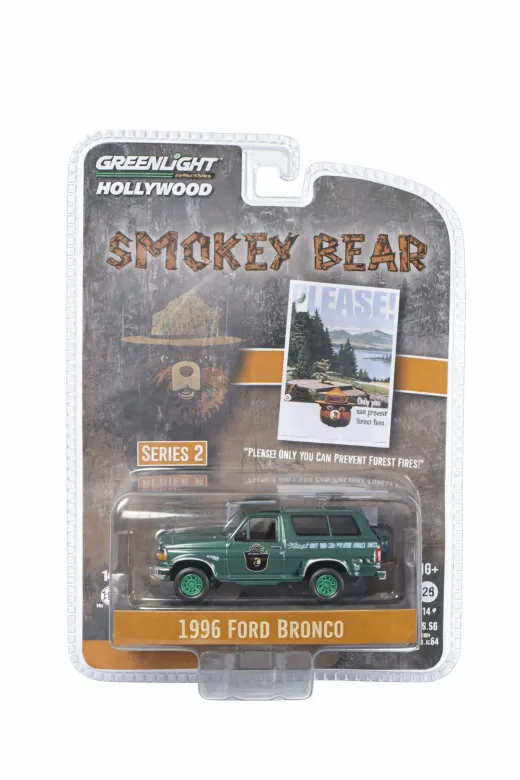 Greenlight Collectibles smokey01 Hollywood Smokey Bear 1996 Ford Bronco 1:64 Diecast – Chase Yeşil Jant