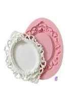 Gül Kabartmalı 27cm Ortası Dolu Çerçeve Silikon Kalıp K-020, Polyester Taş Tozu Alçı Kalıbı