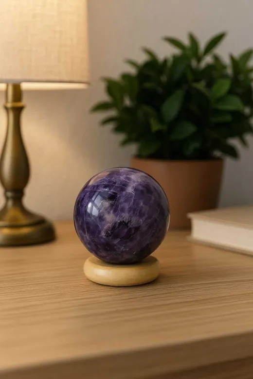 güleçdoğaltaş 83AMETİSTKÜRE6CM ? Ametist Küre 6 Cm — Doğal Taş Dekoratif Obje, Enerji Dengeleyici Ve Negatif Enerji Temizleyici