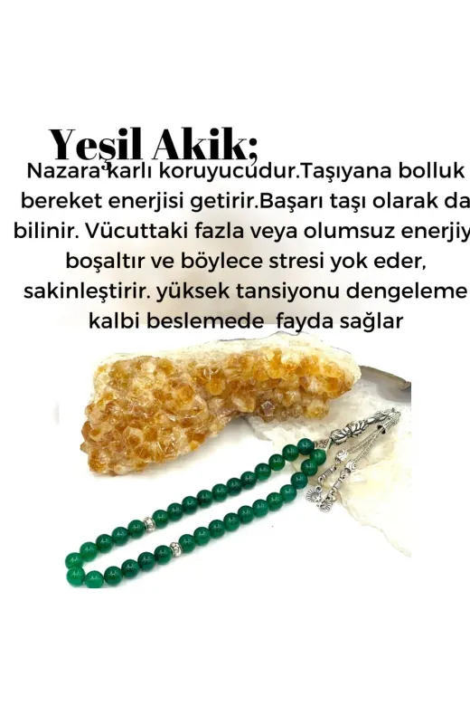 GÜMÜŞ TAŞ EVİ TKN274 Yeşil Agat Tesbih