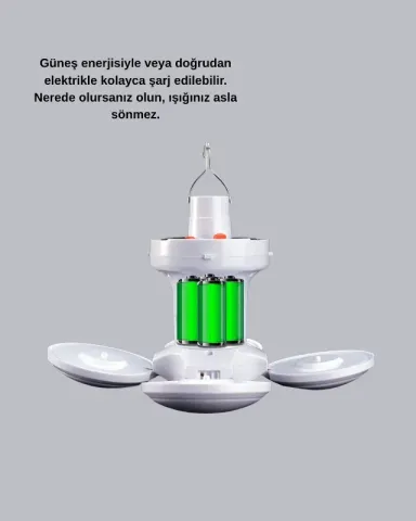 Güneş Enerjili Usb Şarjlı 5 Kanatlı Led Kamp Lambası