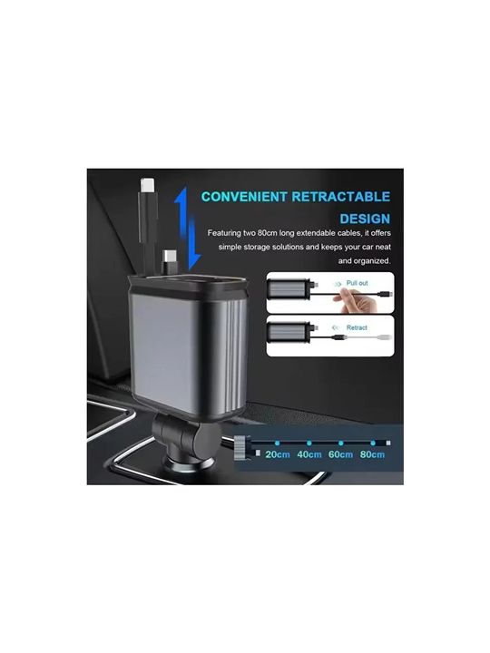 Gunkes 66W Akıllı Araç Şarjı Led Aydınlatmalı 4In1 Çift Kablolu 3.4A Araç Içi Çakmaklık Şarj Aleti