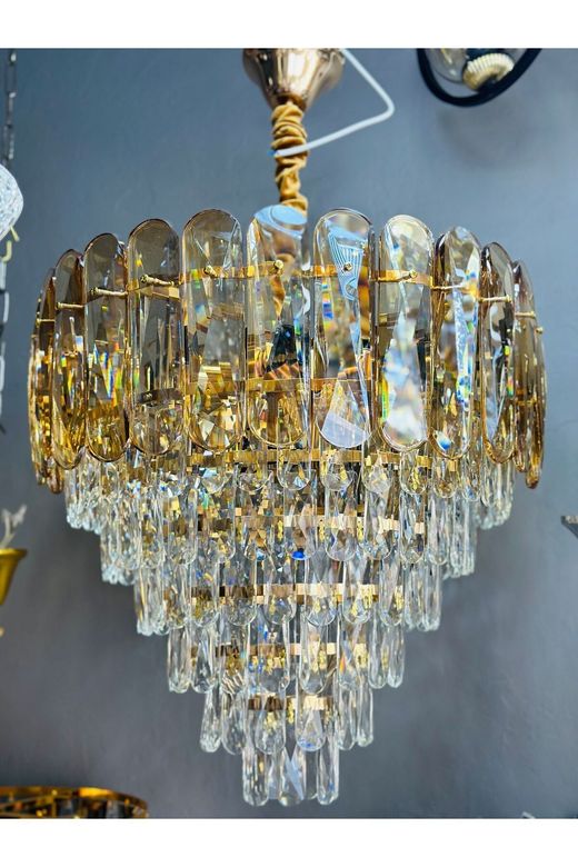 Gunkes 8816 Set(40-50-60Cm) Gd-Cr Kristal Taşlı Gold Avize