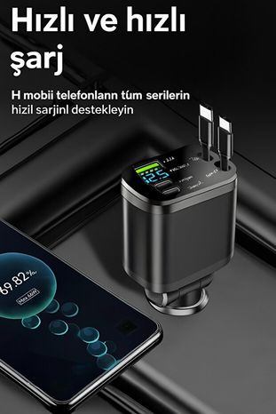 Gunkes m4 çakmaklık Geri Çekilebilir Araba Şarj Cihazı 5'i 1 Arada Çok Fonksiyonlu Hızlı Şarj Cihazı