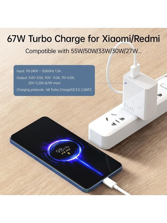 Gunkes Type-C 67 Watt Turbo Hızlı Şarj Aleti Adaptör+Kablo(Set) 67W (Watt) Xiaomi Redmi Note 11/11Pro/12/12 Pro/13/13Pro Uyumlu Xiaomi,realme,oppo (67W Destekleyen Type-C Cihazlar)