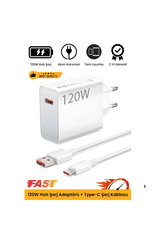 Gunkes X-803 120W Turbo Ultra Hızlı Akım Korumalı Şarj Aleti Usb- Type-C Kablo Ve Adaptör Şarj Seti