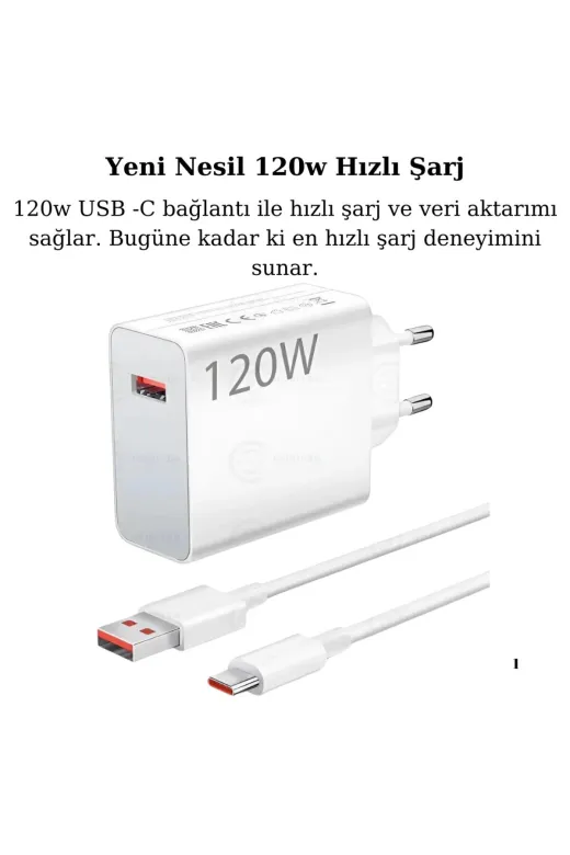 Gunkes X-803 120W Turbo Ultra Hızlı Akım Korumalı Şarj Aleti Usb- Type-C Kablo Ve Adaptör Şarj Seti