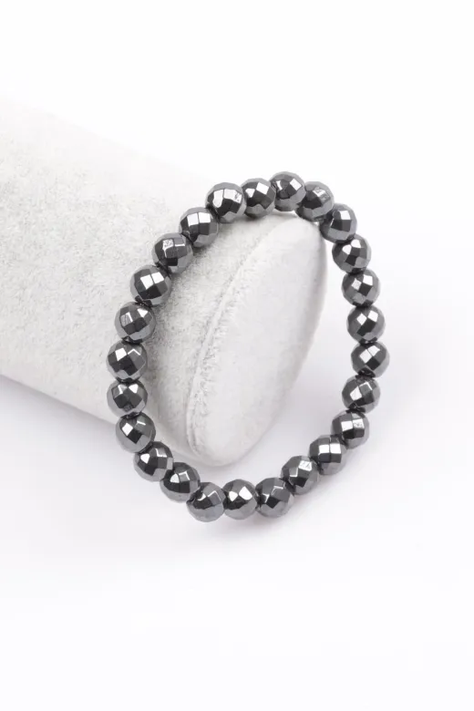 gurmender GRMDRCMP-CN-ALBBD-TK-BLKLK-BLK-0271 Hematit Doğal Taş Bileklik 8 Mm Fasetli Küre Kesim