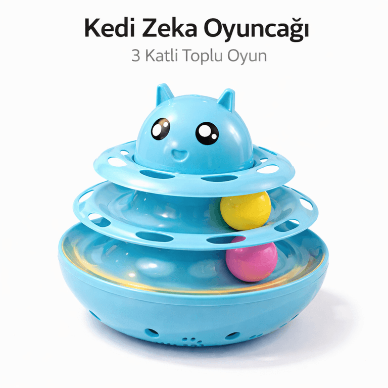 Hacıyatmaz Kedi Oyuncağı 3 Katlı Toplu Zeka Oyuncağı 20x21 cm – Devrilmez Interaktif Oyuncağı