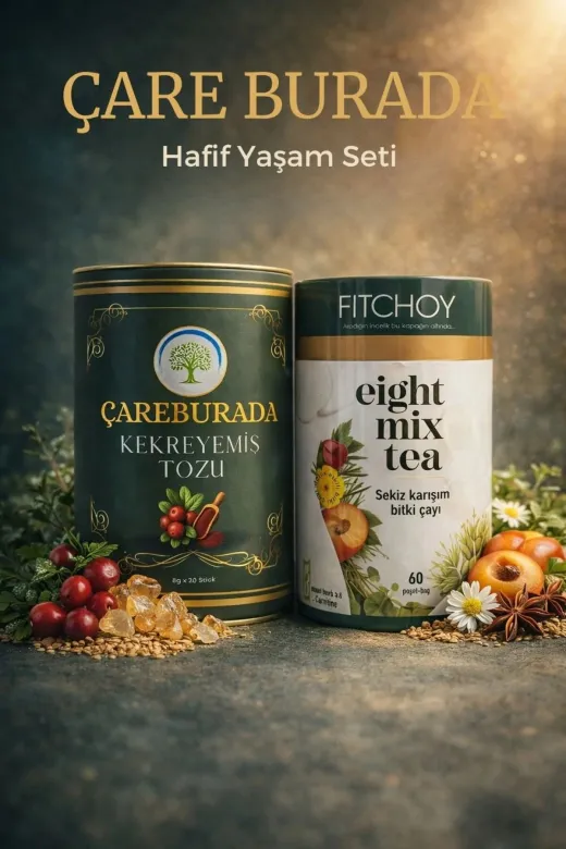 Hafiflik Seti - Çareburada Kekreyemiş Tozu 8 G X 20 Stick + Fıtchoy Eight Mix Tea 60 Poşe