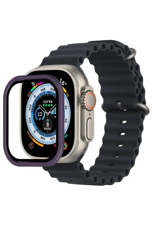 Hafk HFK-C8683140517038 Mey İthalat® Watch Ultra 49Mm Alüminyum Kasa Cam Ekran Koruyucu - Mor