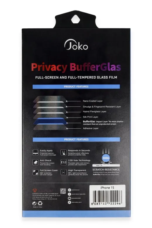 Hafk HFK-C8683140722296 Mey İthalat® Iphone 15 Buffer Hayalet Cam Ekran Koruyucu - Siyah