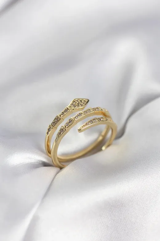 Hafk HFK-MMEYEB698dacc81eda7fb835043d04 Mey İthalat® Yılan Model Gold Renk Zirkon Taşlı Kadın Yüzük