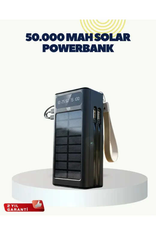 Hafk HFK-MMEYTDUCZZZ50000POWERBANK-1 Mey İthalat® Led Aydınlatmalı Güneş Panelli Powerbank Seyahat Ve Kamp İçin