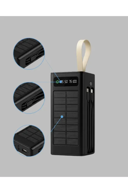 Hafk HFK-MMEYTDUCZZZ50000POWERBANK-1 Mey İthalat® Led Aydınlatmalı Güneş Panelli Powerbank Seyahat Ve Kamp İçin