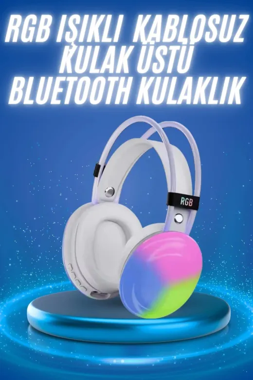 Hafk HFK-MMEYTDUCZZZPG580KULAKLIKKKKKKK1 Mey İthalat® Rgb Işıklı Yüksek Ses Kaliteli Kablosuz Kulak Üstü Bluetooth Kulaklık