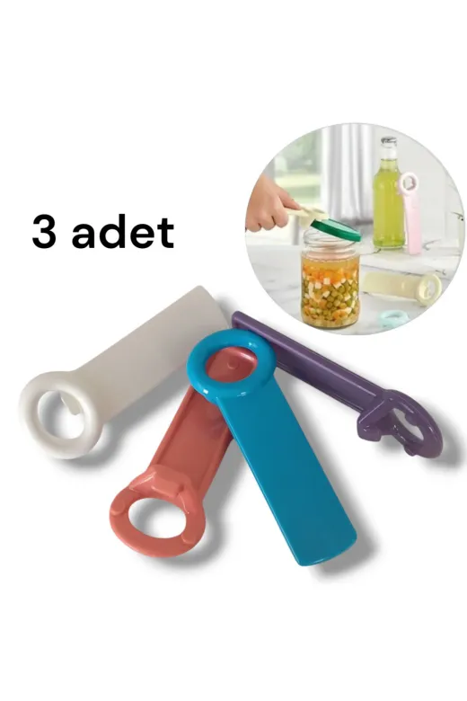 happier HprRenkliAcacak3 3 Adt Renkli Kavanoz Konserve Açacağı Şişe Açacağı