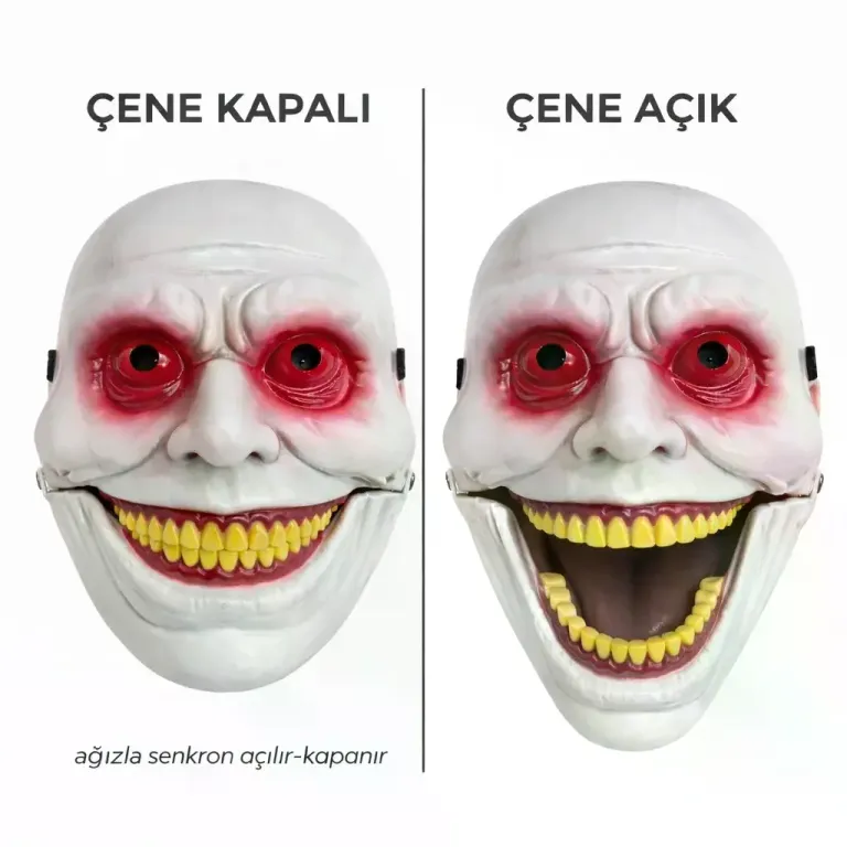 Hareketli Çene Mekanizmalı Korku Maskesi Kırmızı