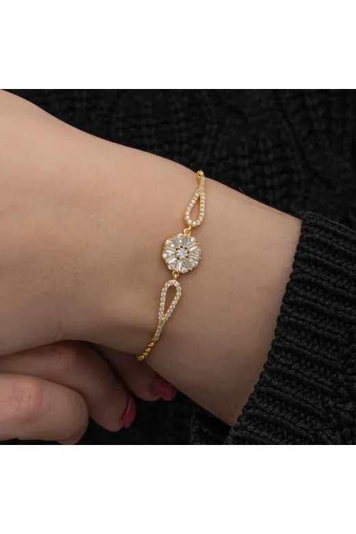 Harem Altın BR11005023 Gümüş Gold Baget Taşlı Kadın Bileklik