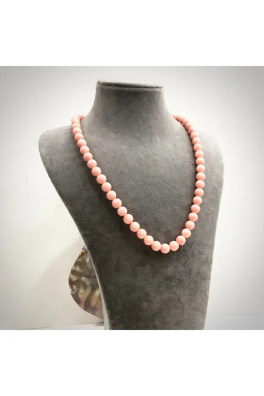 HAS İNCİ Kadın  8Mm Pembe Mercan Taşı Kolye Gümüş Klipsli Hsg0831