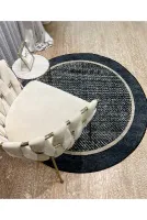Hasır Jüt Sisal Bordürlü Görünümlü Dekoratif Daire Halı Gri