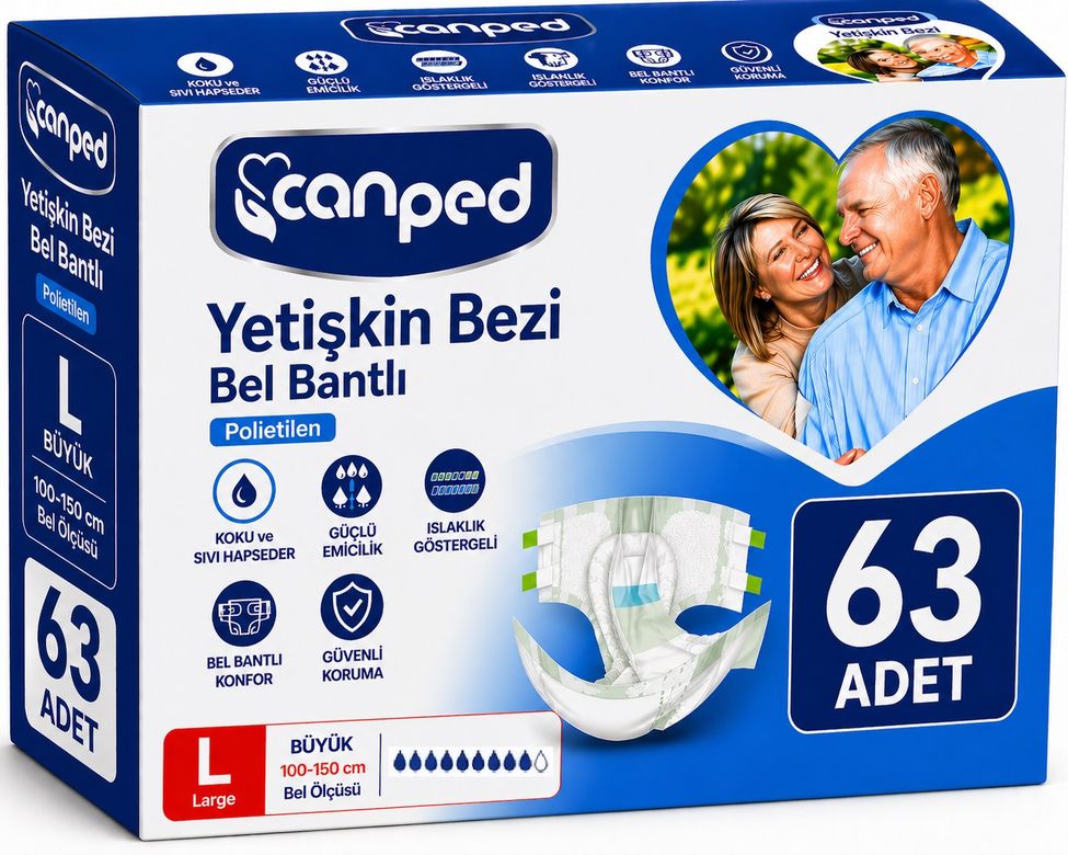 Hasta Bezi Yetişkin Bel Bantlı Polietilen L-Large Büyük Boy 63 Adet (9PK*7)