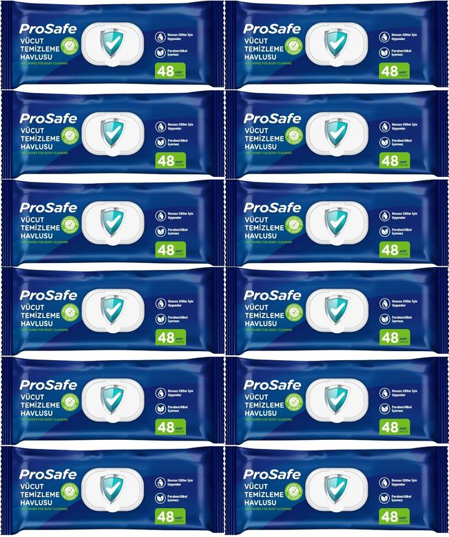 Hasta Vücut Temizleme Islak Mendil Havlu 48 Yaprak XL 12 Li Set Plastik Kapak