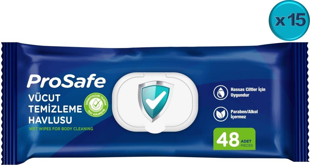 Hasta Vücut Temizleme Islak Mendil Havlu 48 Yaprak XL 15 Li Set Plastik Kapak