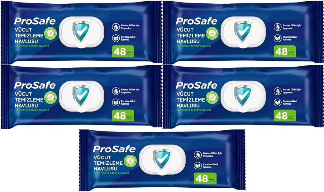 Hasta Vücut Temizleme Islak Mendil Havlu 48 Yaprak XL 5 Li Set Plastik Kapak