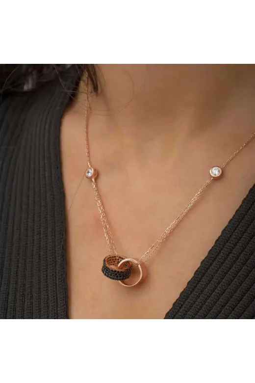 HAZEGO 26554 Gümüş Rose İç İçe Geçmiş Halka Kolye
