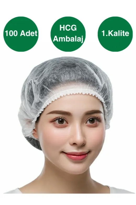 HCG Ambalaj HCG00012121 1, Kalite, Tek Kullanımlık Beyaz Bone, 52 Cm, 100Lü Paket, Çift Lastikli