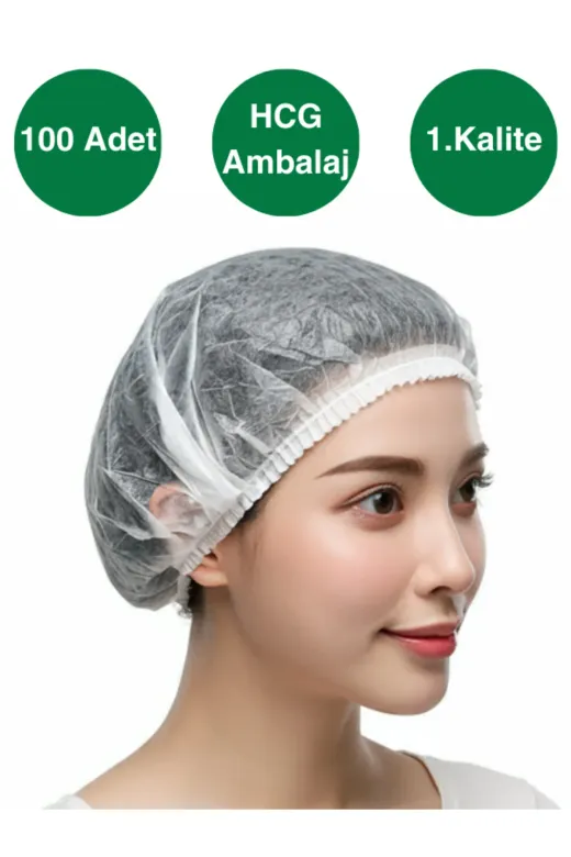 HCG Ambalaj HCG00012121 1, Kalite, Tek Kullanımlık Beyaz Bone, 52 Cm, 100Lü Paket, Çift Lastikli
