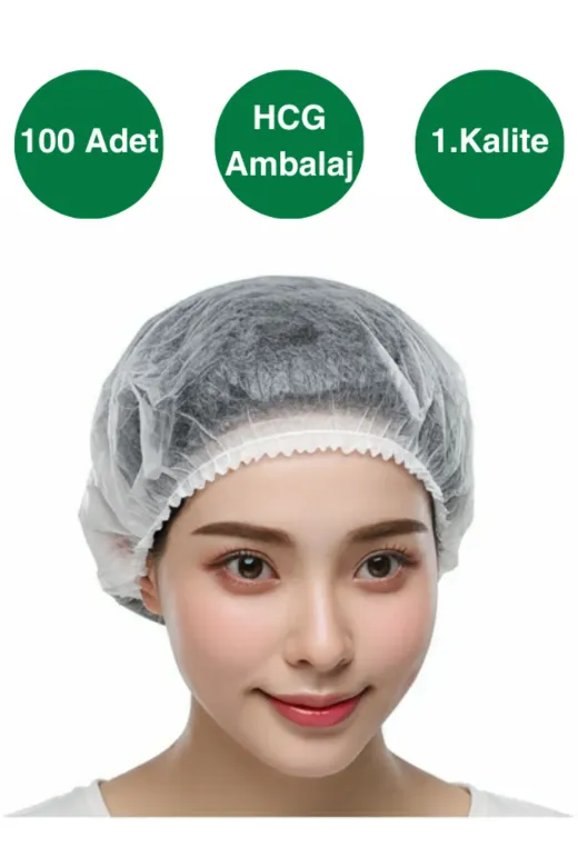 HCG Ambalaj HCG00012121 1, Kalite, Tek Kullanımlık Beyaz Bone, 52 Cm, 100Lü Paket, Çift Lastikli