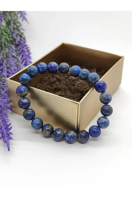 Heii HEİİ7775207410016B Doğal Taş Lapis Lazuli Bileklik - Zihinsel Temizlik - Kolay Öğrenme - Kaygı Azaltma Taşı