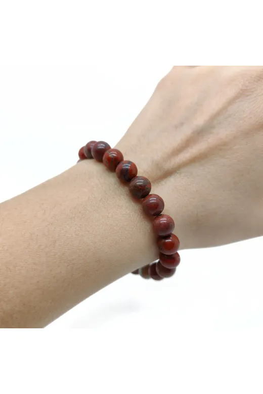 Heii HEİİ7775207410041B Doğal Taş Kırmızı Jasper Bileklik - 8 Mm - Sevinç Mutluluk Enerjisi Yükseltme