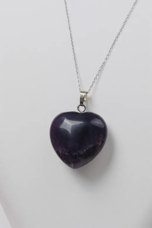 Helsinki Accessories HLSK-KLY127 Büyük Kalp Ametist Doğal Taş Kolye Helsinki